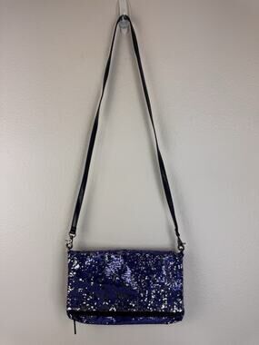 Cosmopolitan Sequin Foldover Crossbody Bag Glam Evening Bag Wedding Blue Silver